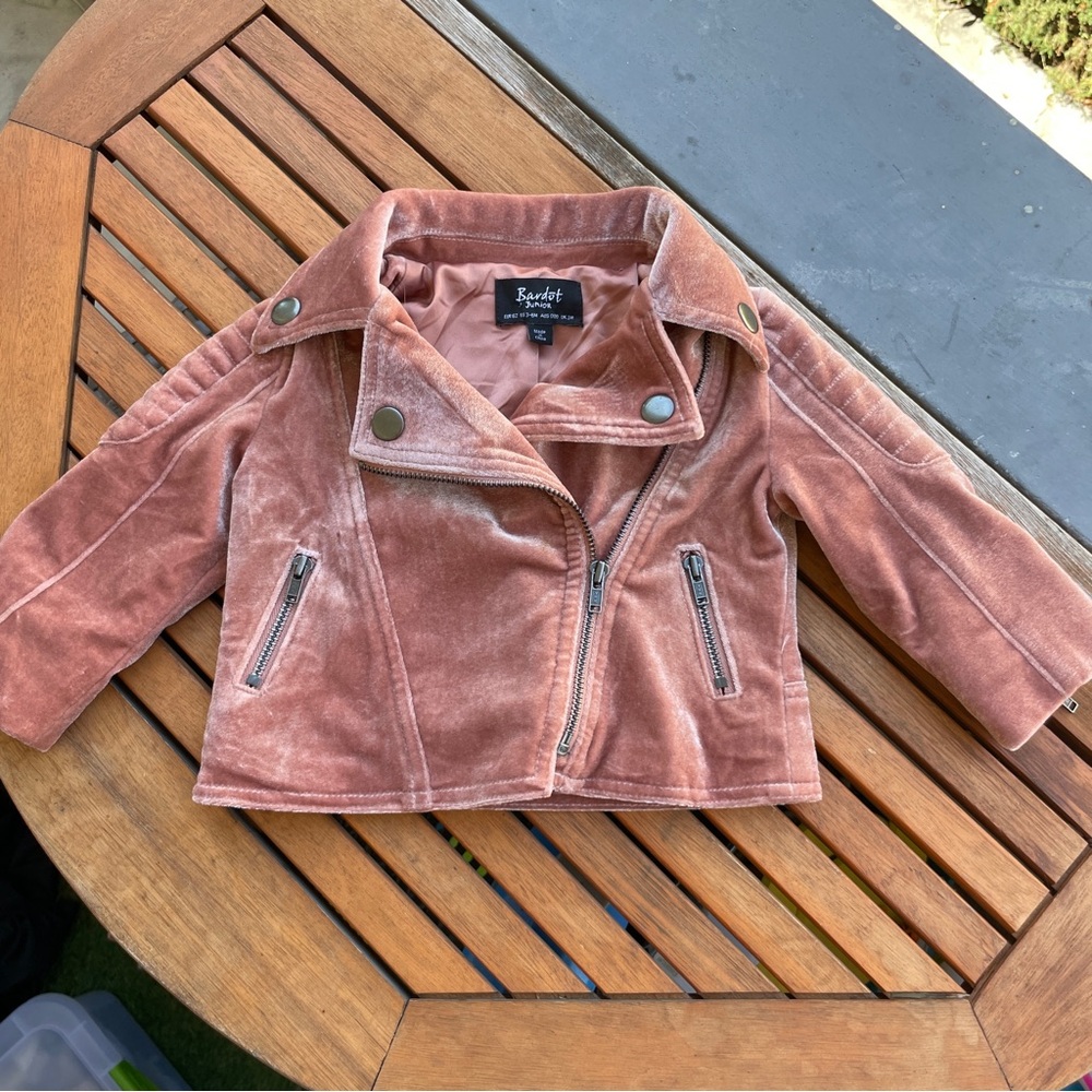 Bardot Junior Baby Velour Blush Moto Jacket Size 3-6‎ Months